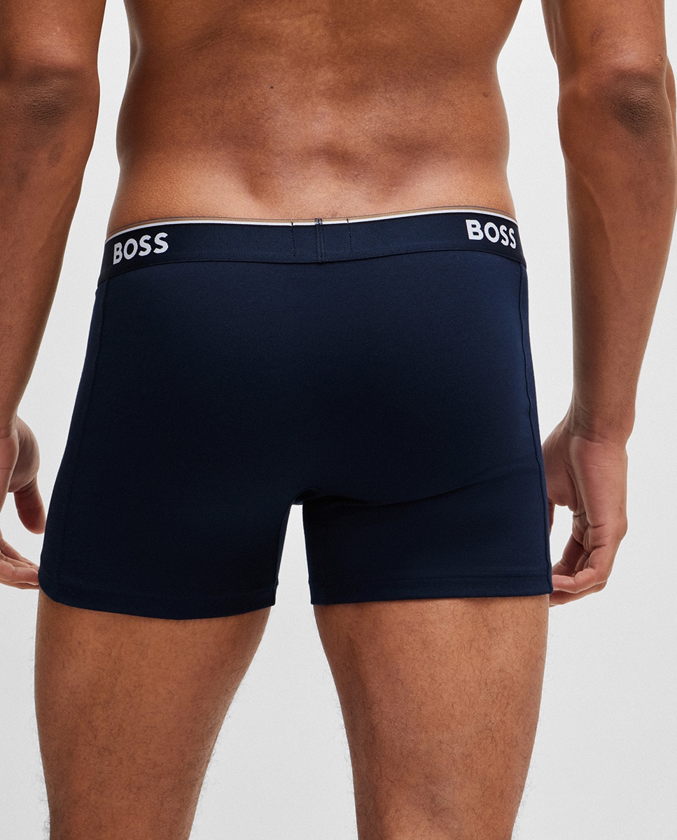 Embalagem de Três Boxers em Algodão Elástico com Logótipos Azul-5