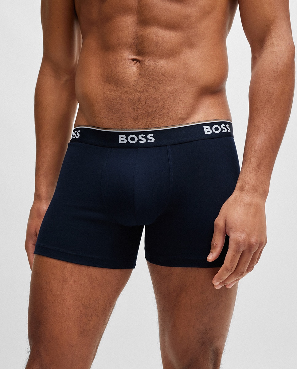 Embalagem de Três Boxers em Algodão Elástico com Logótipos Azul-4