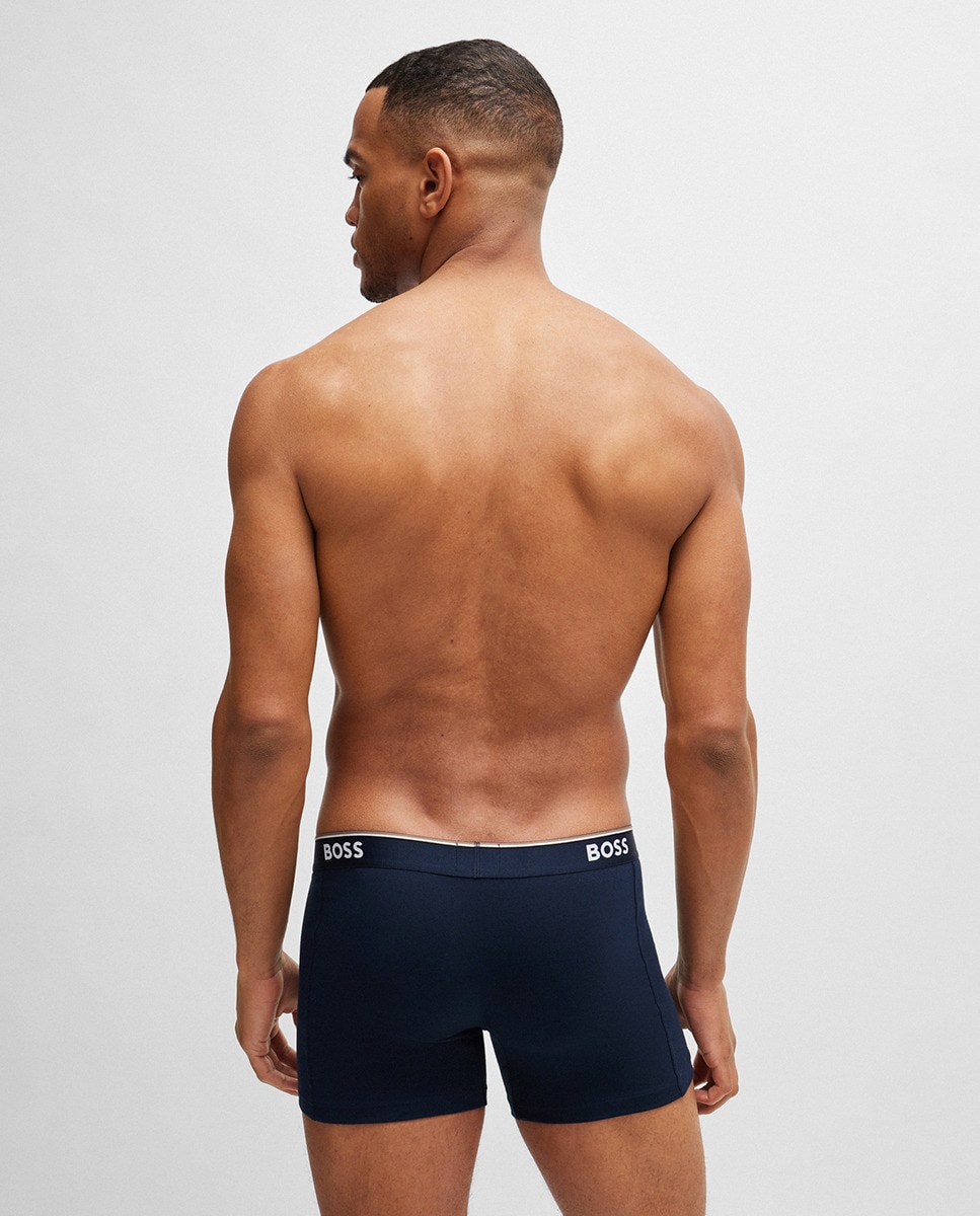 Embalagem de Três Boxers em Algodão Elástico com Logótipos Azul-3