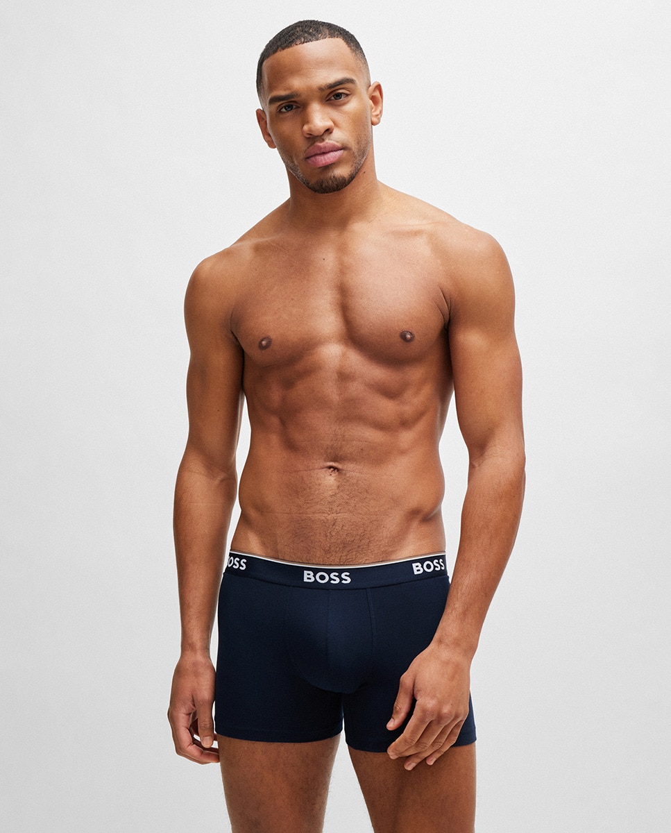 Embalagem de Três Boxers em Algodão Elástico com Logótipos Azul-2