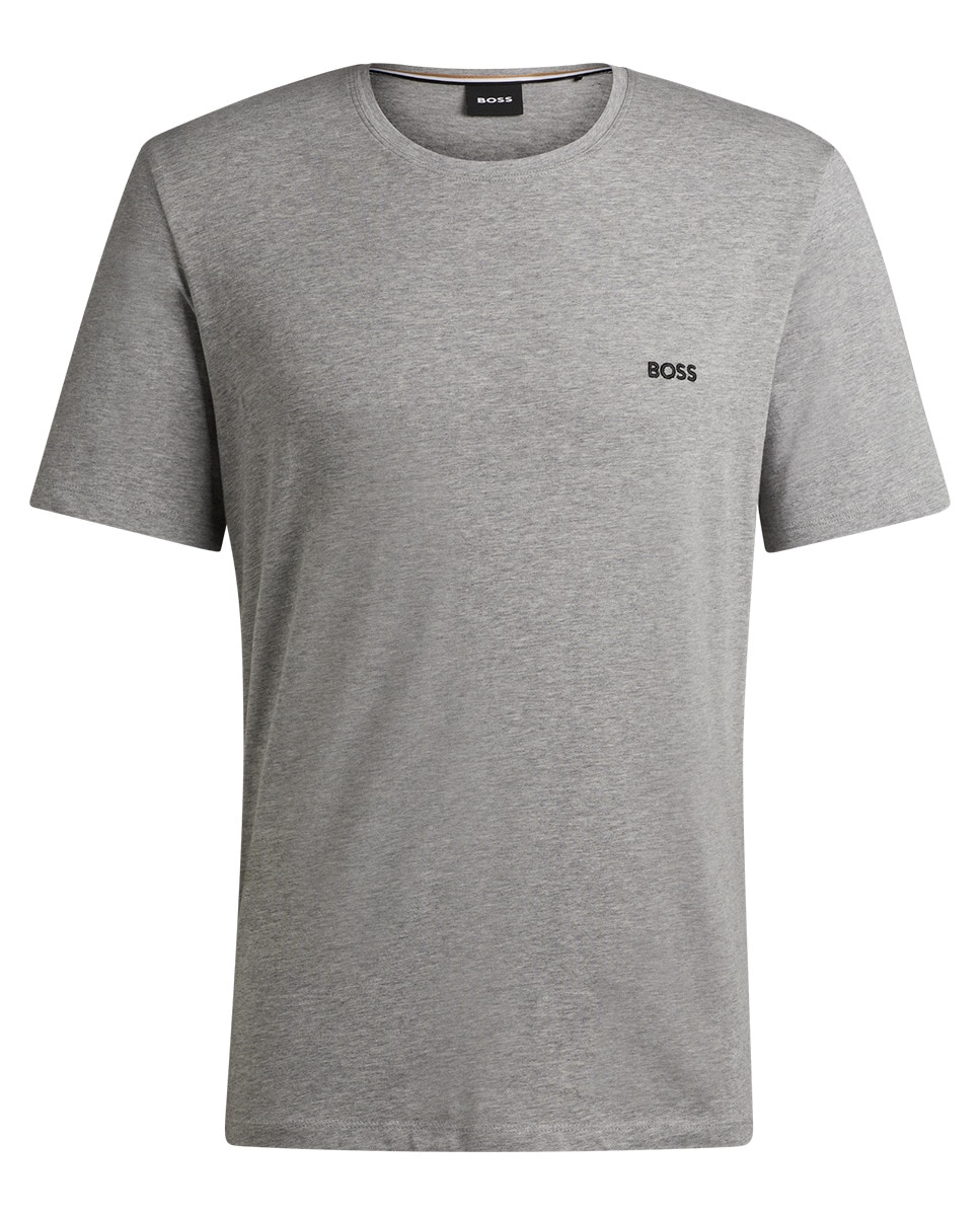 T-shirt Regular Fit de Algodão Elástico com Detalhe de Logótipo Cinzento-4