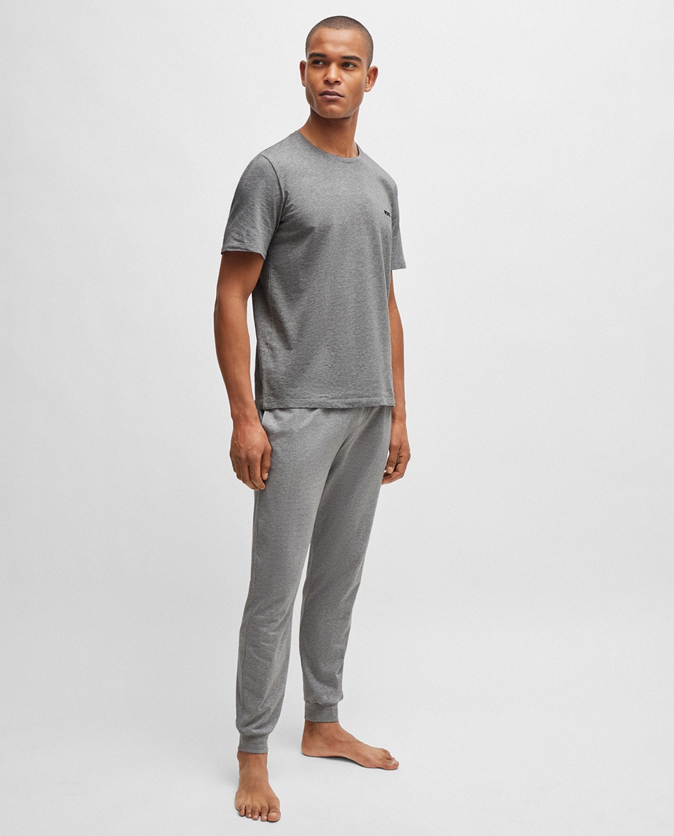 T-shirt Regular Fit de Algodão Elástico com Detalhe de Logótipo Cinzento-5