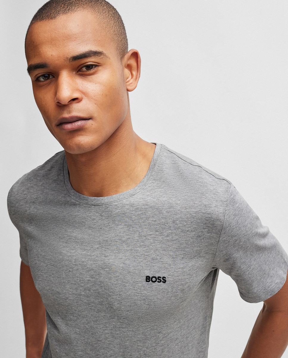 T-shirt Regular Fit de Algodão Elástico com Detalhe de Logótipo Cinzento-3