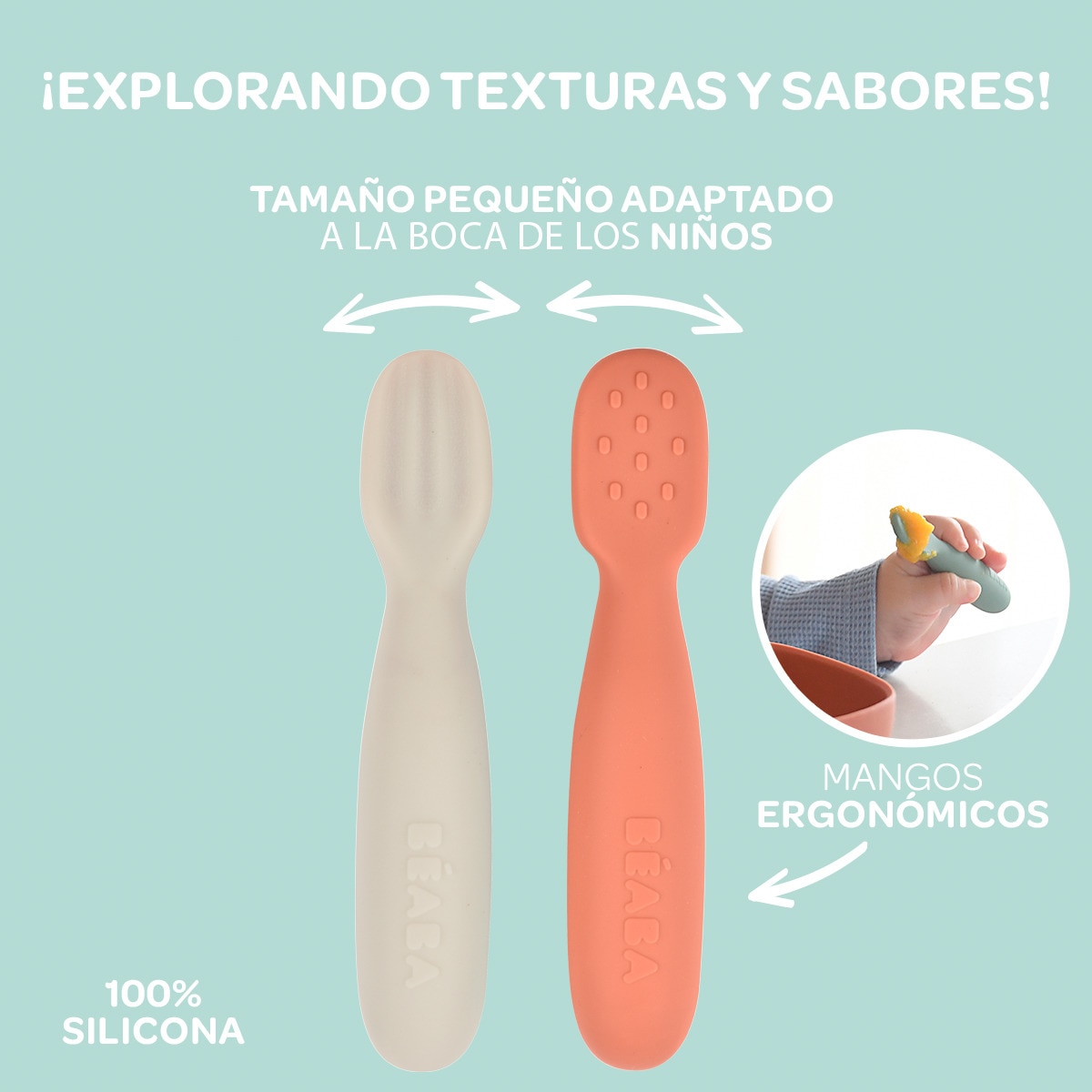 Pre-cucharas de silicona Béaba set 2 unidades Verde-7
