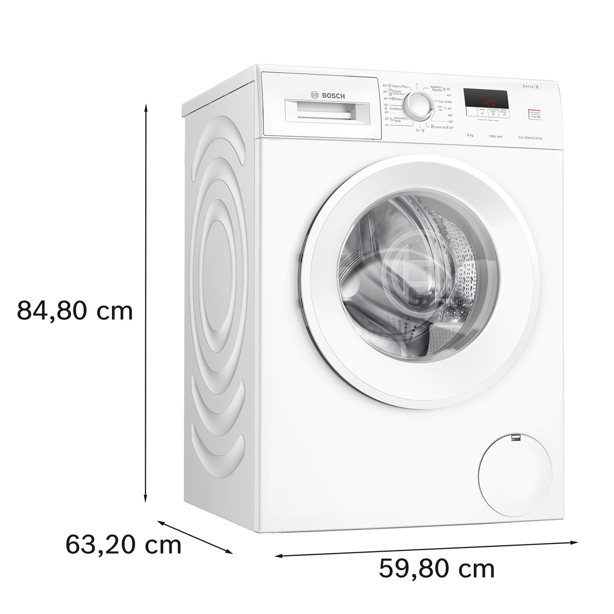 Máquina de Lavar Roupa Bosch Serie 2 WGE03400EP Carga Frontal de 8 kg e 1400 rpm - Branco Branco-2