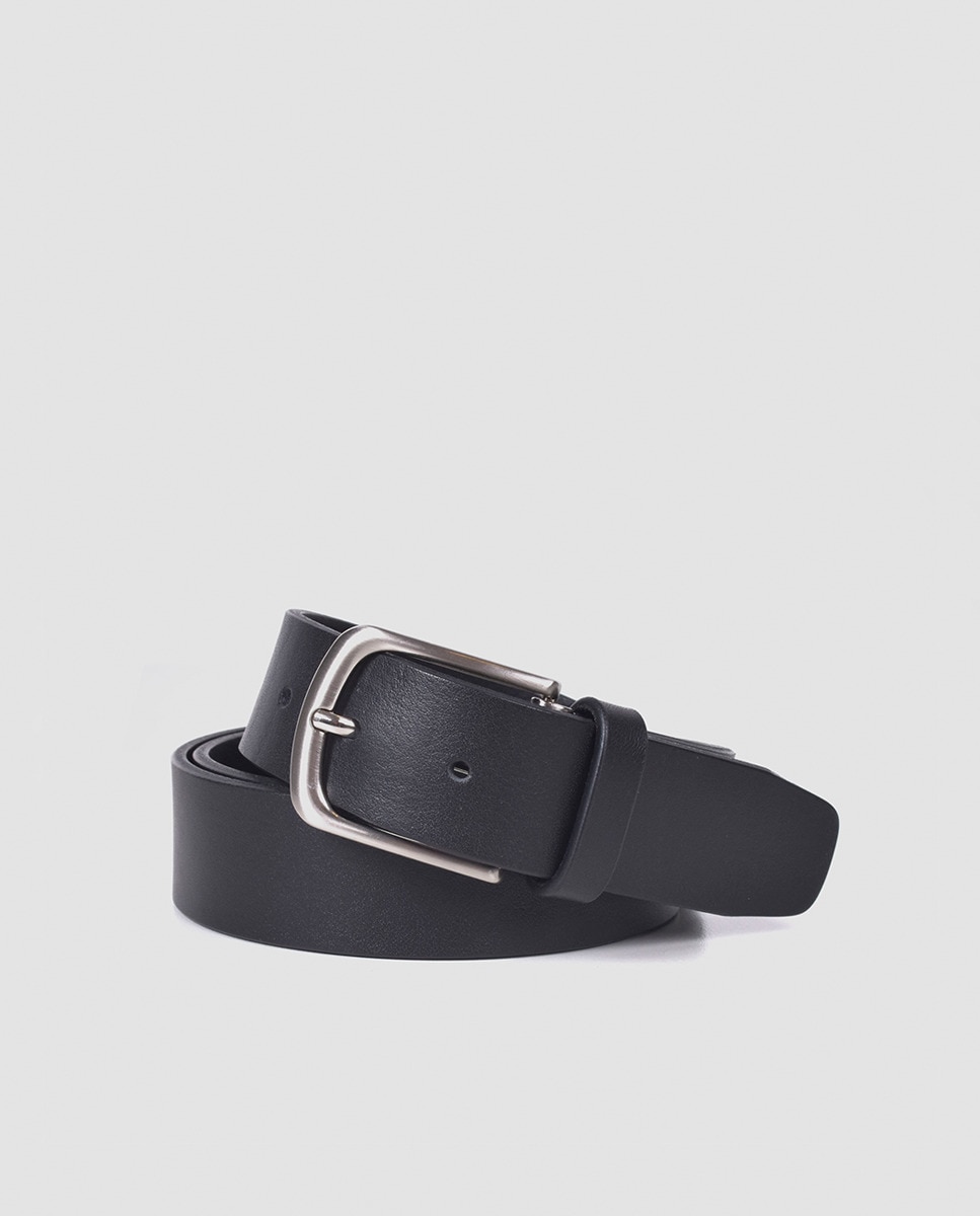 Cinto Plano em Pele com Fivela Metálica Preto-1