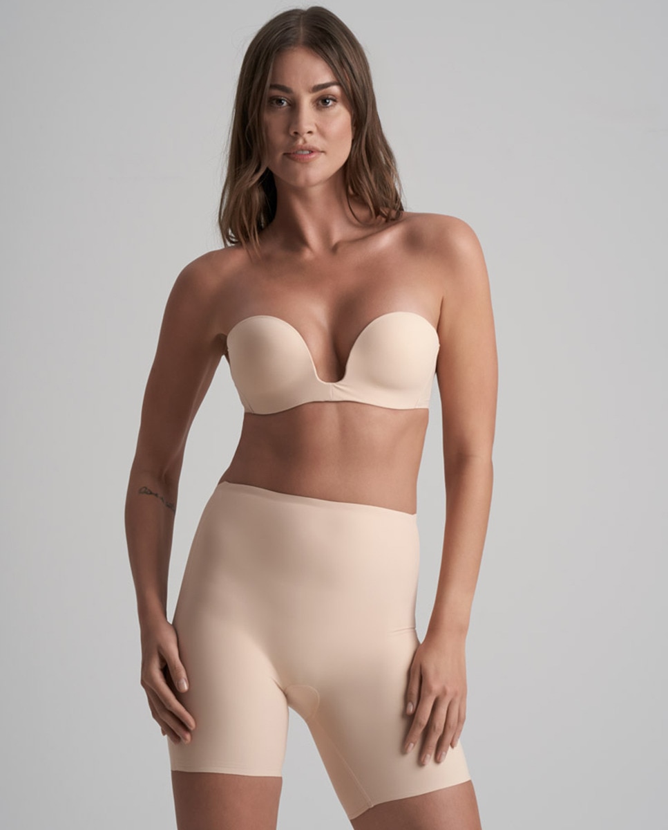 Cinta Tipo Calções Adelgaçantes de Controlo Ligeiro com Costas Baixas Bege-1