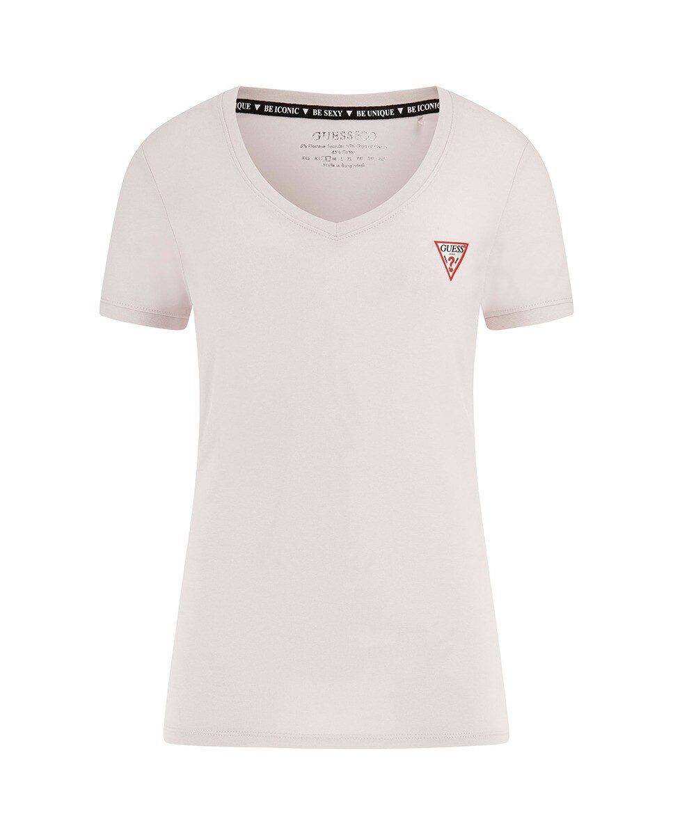 T-shirt com Logótipo e Decote em Bico Rosa-claro-3