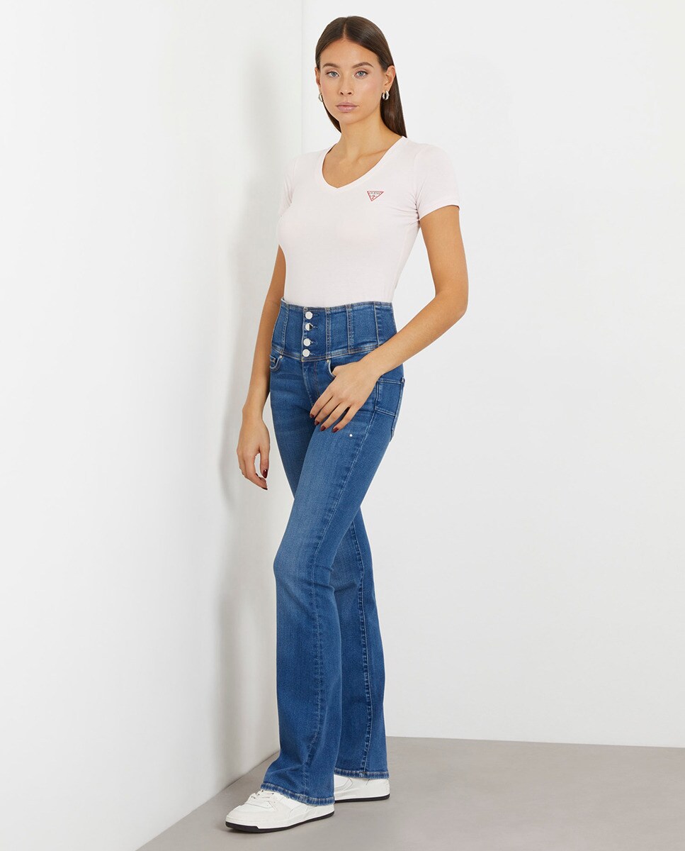 T-shirt com Logótipo e Decote em Bico Rosa-claro-4