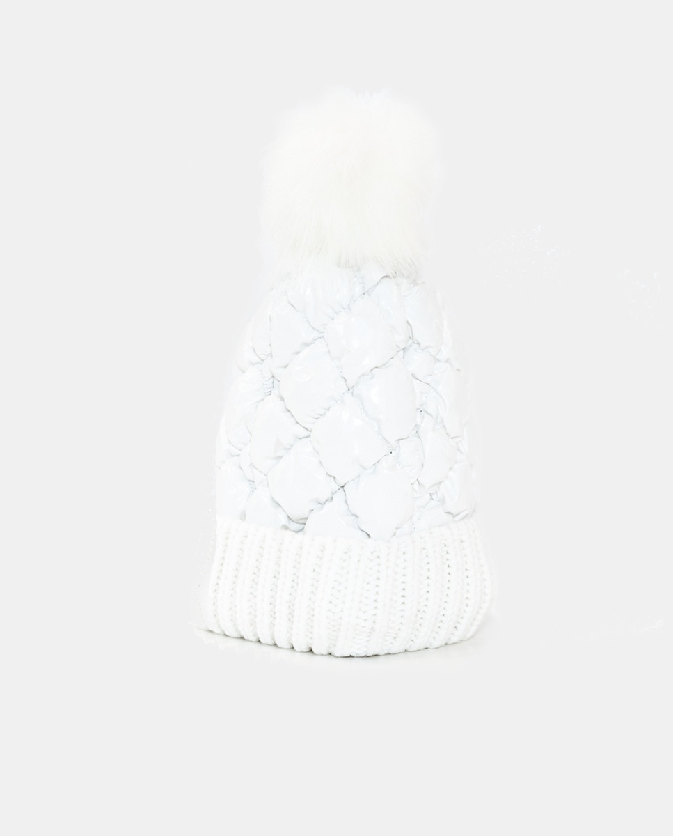 Gorro Acolchoado com Pompom - Preto Branco-3