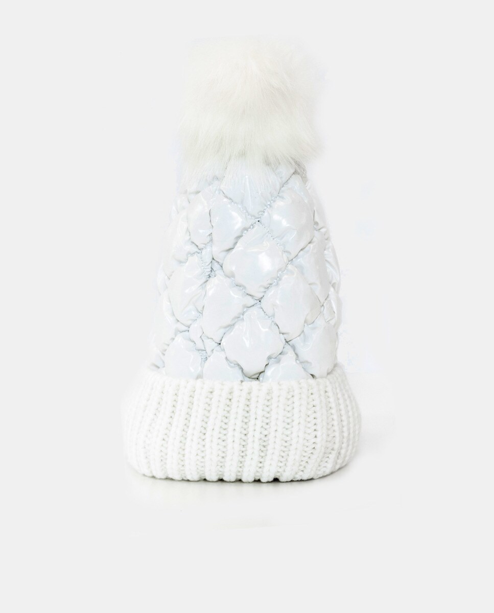 Gorro Acolchoado com Pompom - Preto Branco-1