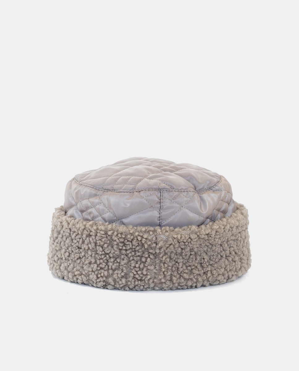 Chapéu Cloche Acolchoado com Alça de Pelo de Borrego Bege-1