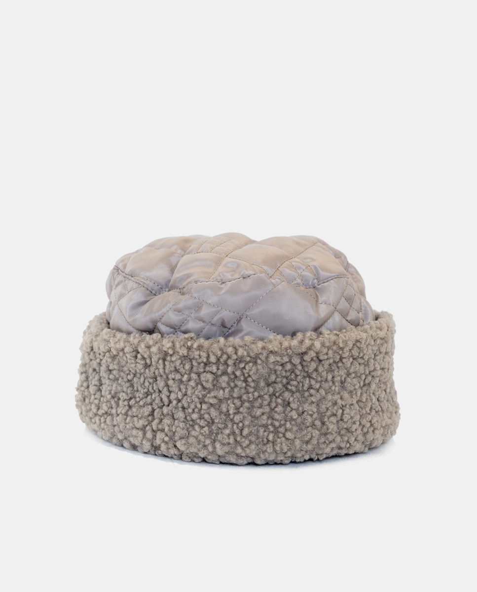 Chapéu Cloche Acolchoado com Alça de Pelo de Borrego Bege-2