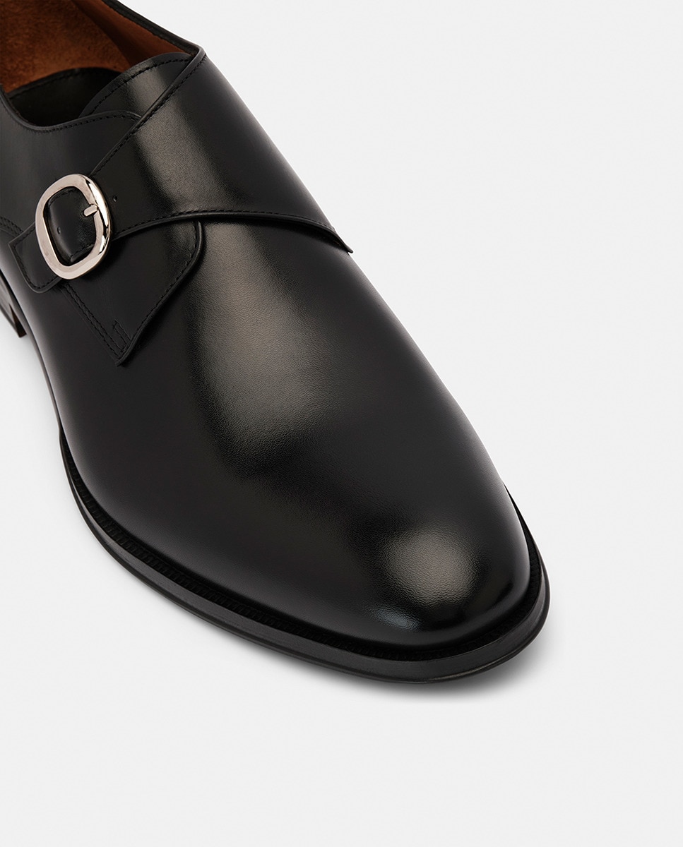 Bluchers com Fecho de Fivela e em Pele Preto-9