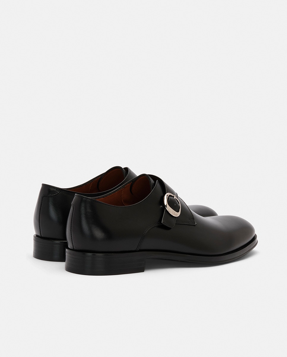 Bluchers com Fecho de Fivela e em Pele Preto-8
