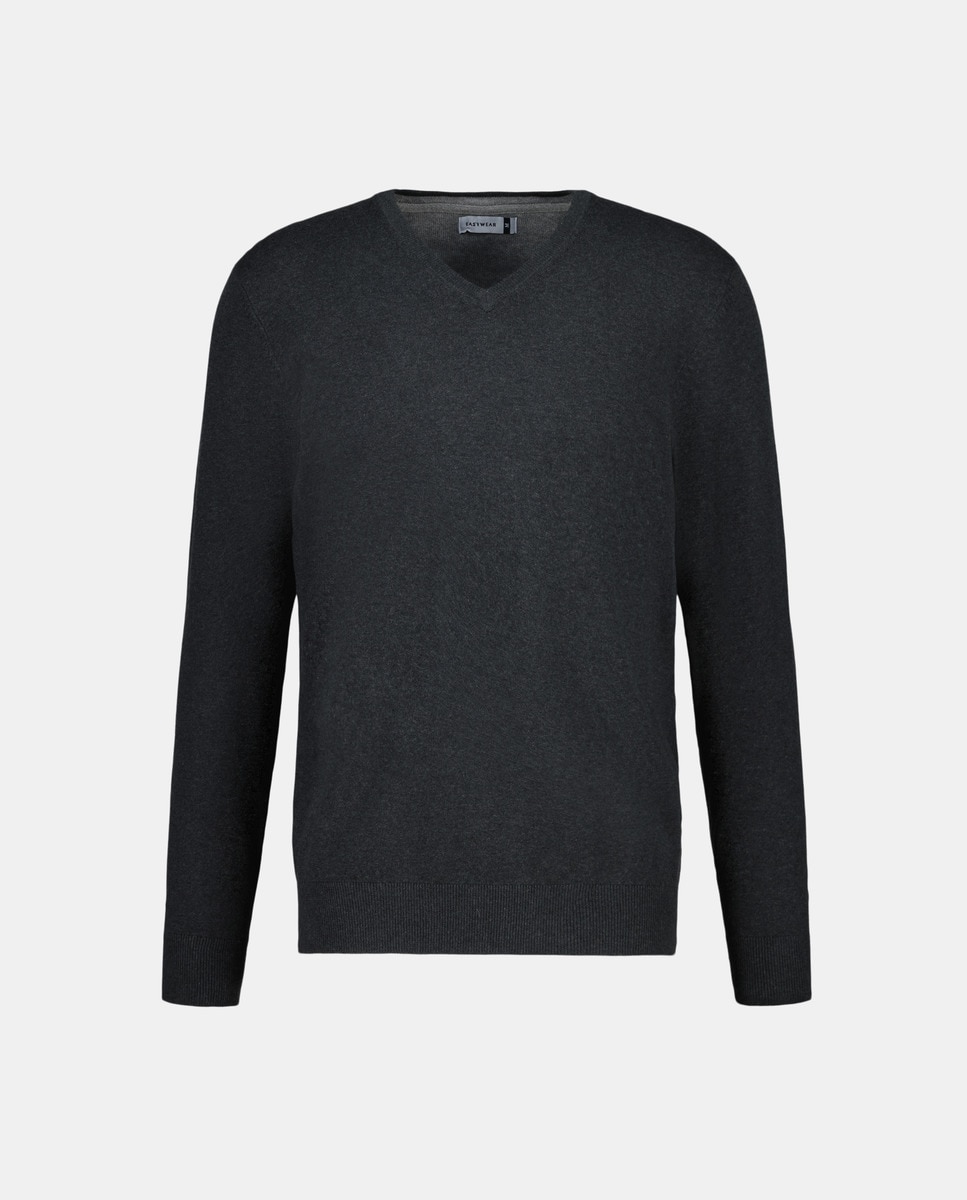 Camisola de Malha com Decote em Bico Cinzento-4