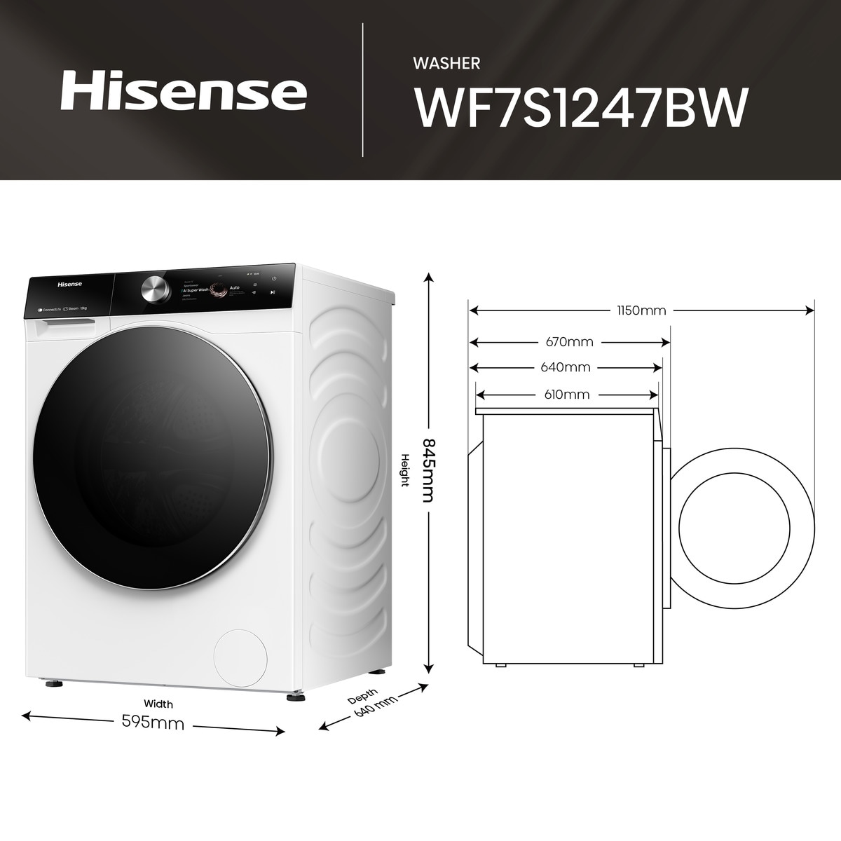 Lavadora Hisense 12 kg / 1.400 rpm, Wifi, Sistema Anticrease,Serie 7S- WF7S1247BW Blanco-2