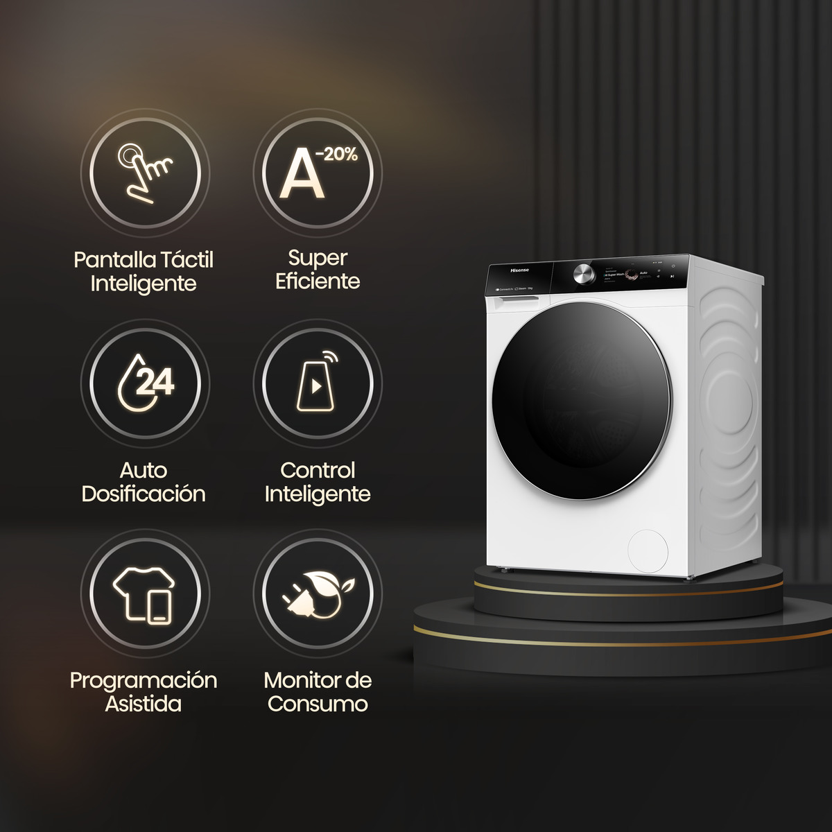 Lavadora Hisense 12 kg / 1.400 rpm, Wifi, Sistema Anticrease,Serie 7S- WF7S1247BW Blanco-3