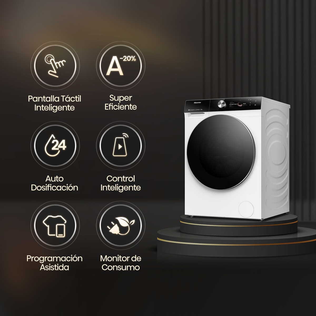 Lavadora Hisense 12 kg / 1.400 rpm, Wifi, Sistema Anticrease,Serie 7S- WF7S1247BW Blanco-3