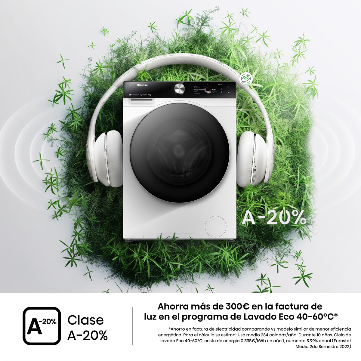 Lavadora Hisense 12 kg / 1.400 rpm, Wifi, Sistema Anticrease,Serie 7S- WF7S1247BW Blanco-8