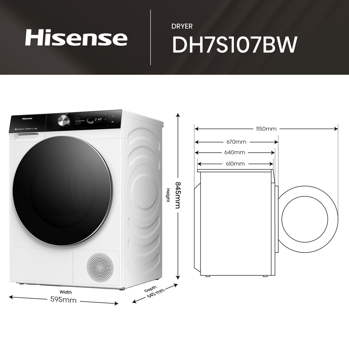 Secadora Hisense 10 kg, Bomba de calor, Condensación Serie 7S - DH7S107BW Blanco-3