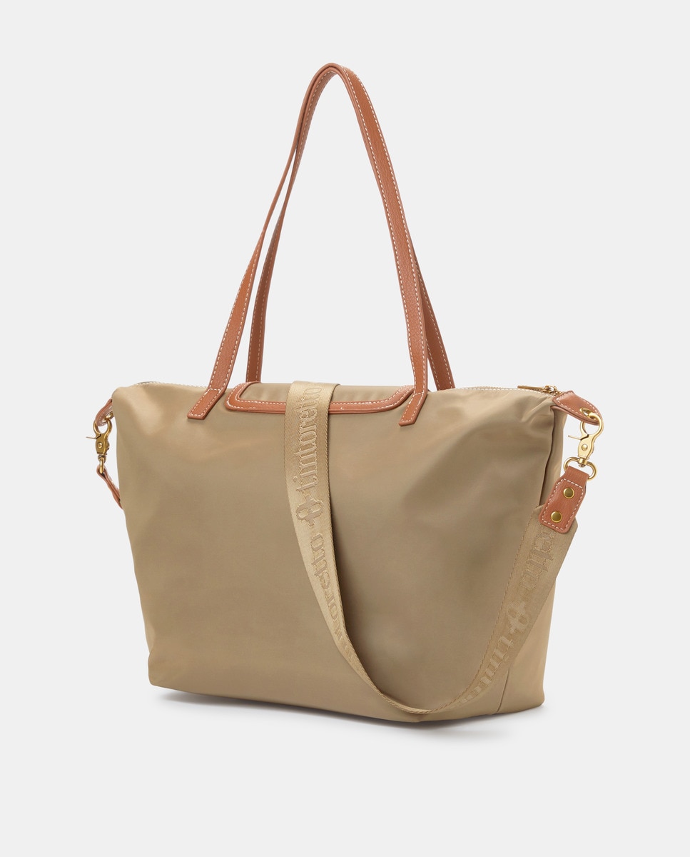 Mala Shopper de Nylon com Alça Amovível Vison Claro-2