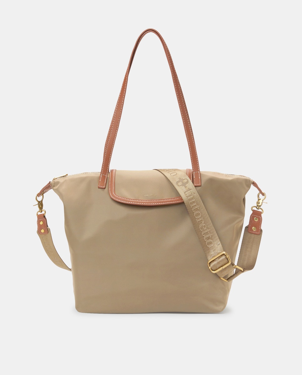 Mala Shopper de Nylon com Alça Amovível Vison Claro-1