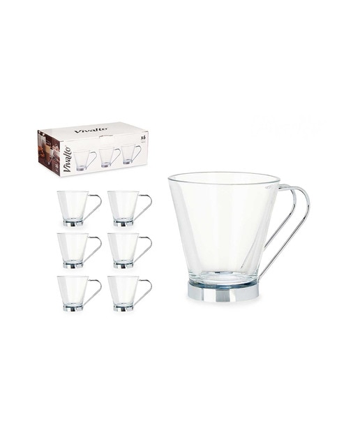 Imagen 0 de Pack 6 tazas vidrio con asa metal 140 ml cortado