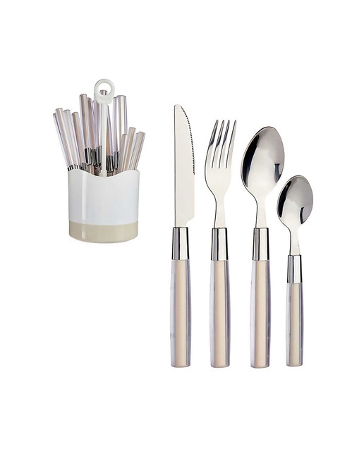 Imagen 0 de Set 16 cubiertos acero inoxidable mango ps beige