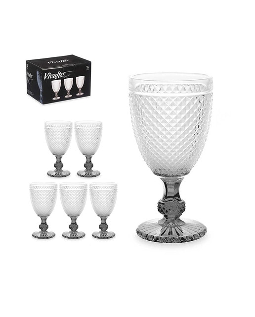 Imagen 0 de Pack 6 copas diamante agua pie antracita 256 ml