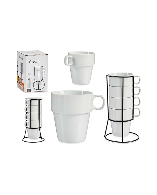 Imagen 0 de Set 4 tazas apilables blanco con estante 350ml