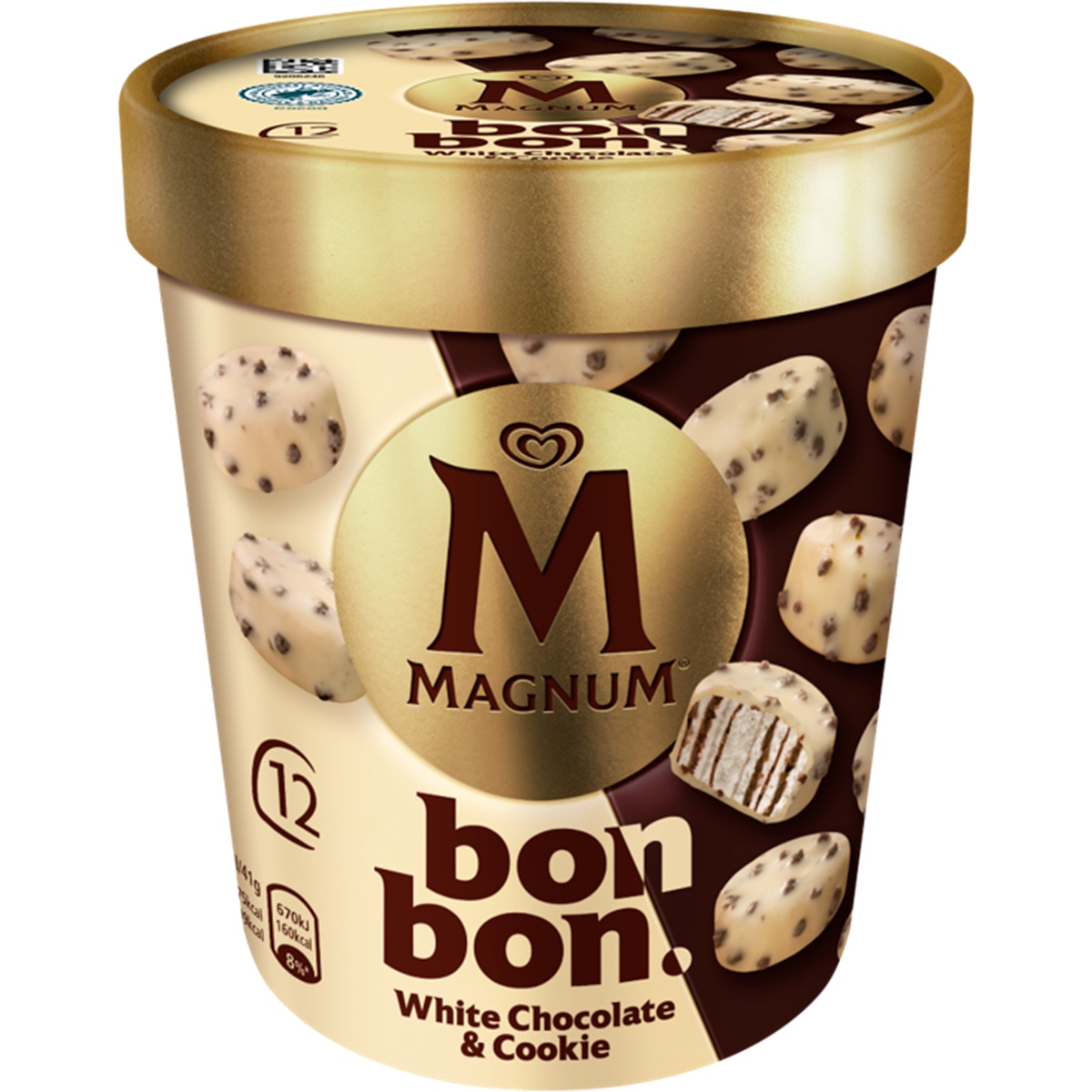 Magnum Gelado Bombons Chocolate Branco e Cookies embalagem 204 ml
