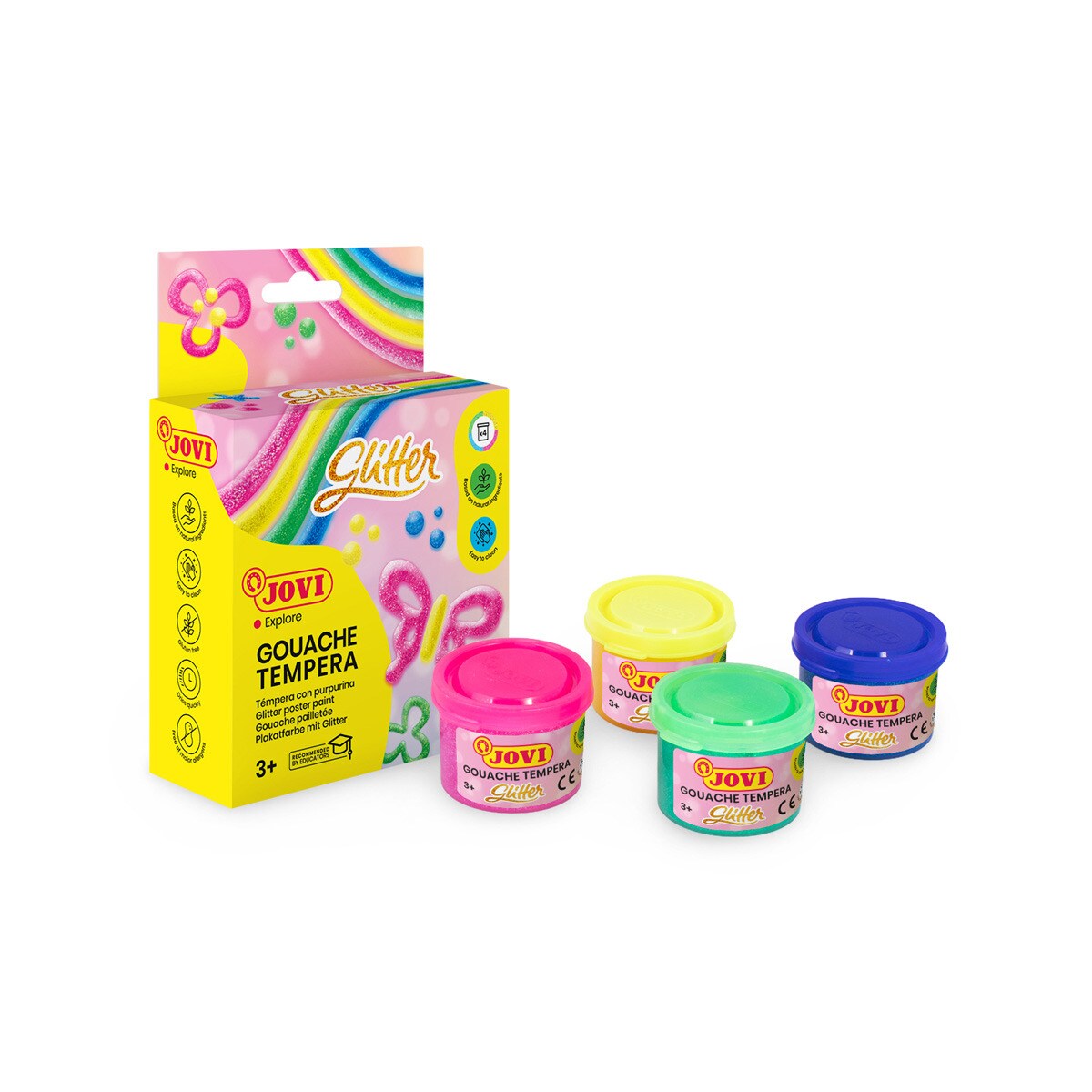 GOUACHE TEMPERA 4 botes Jovi Glitter Multicolor-3