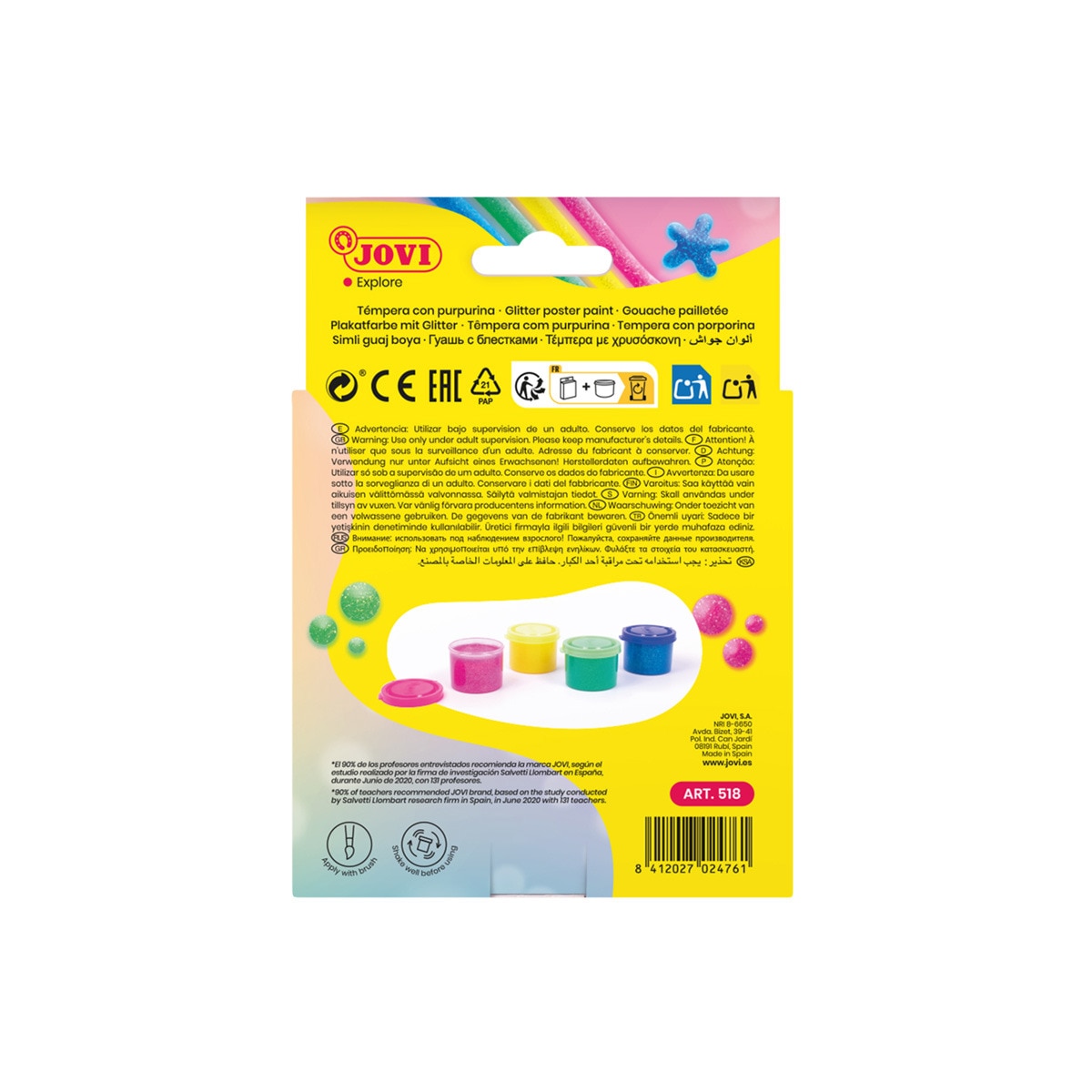 GOUACHE TEMPERA 4 botes Jovi Glitter Multicolor-2