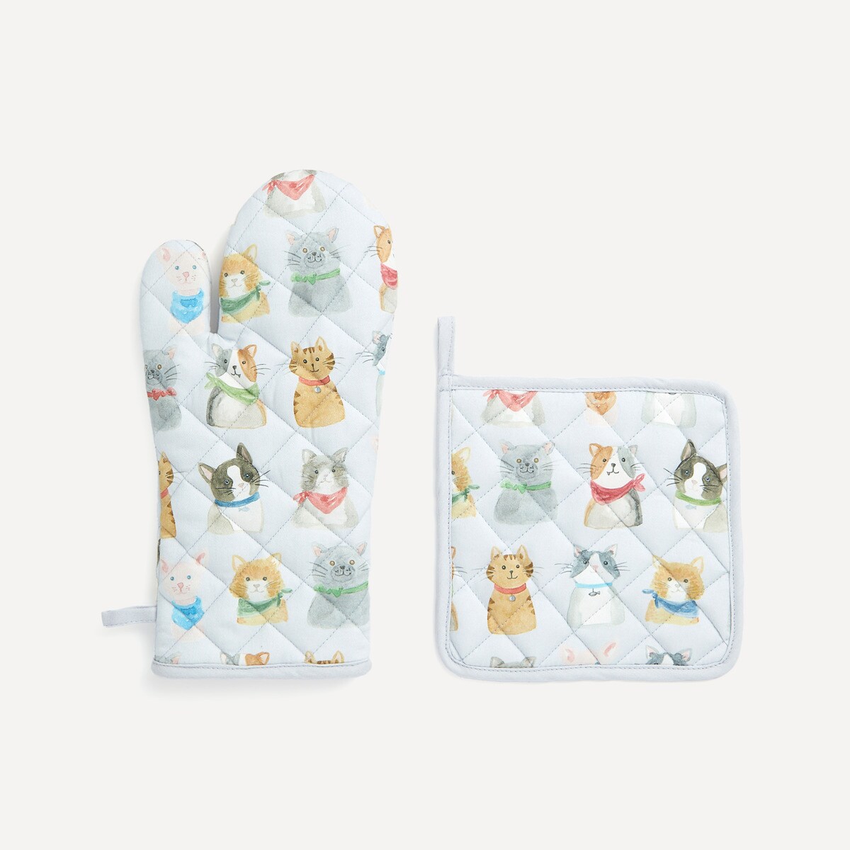 Conjunto de Luva e Pega em Algodão Gatinhos Multicolor-1