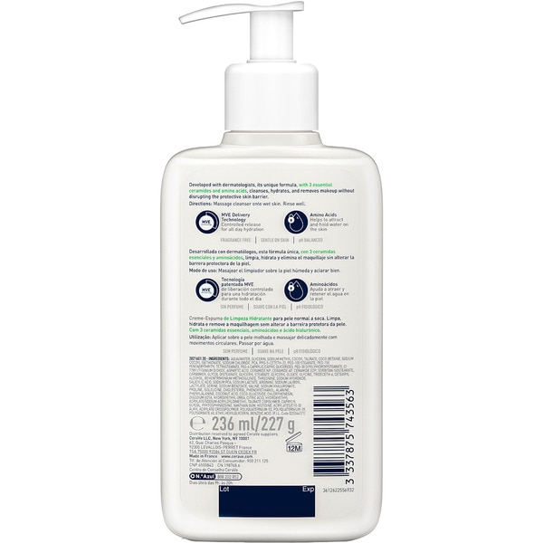 Gesichtsreiniger Creme-Mousse feuchtigkeitsspendend für zu Akne neigende Haut Dosierspender 236 ml