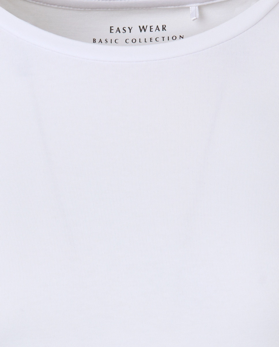 Camisola Básica com Manga Comprida e Decote Redondo Branco-5
