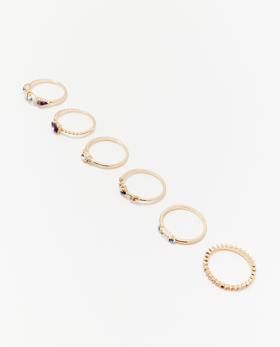 Conjunto de 6 Anéis Delicados Multicolor-1
