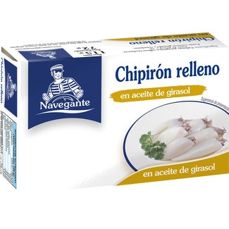 chipirón relleno en aceite de girasol elaborado a mano lata 72 g neto escurrido - Navegante