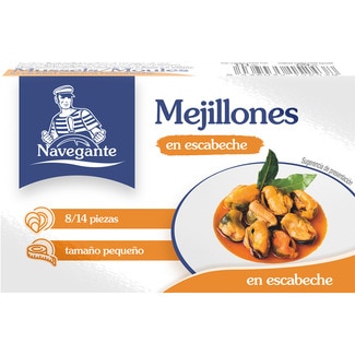 mejillones en escabeche 8-14 piezas lata 68 g neto escurrido - Navegante