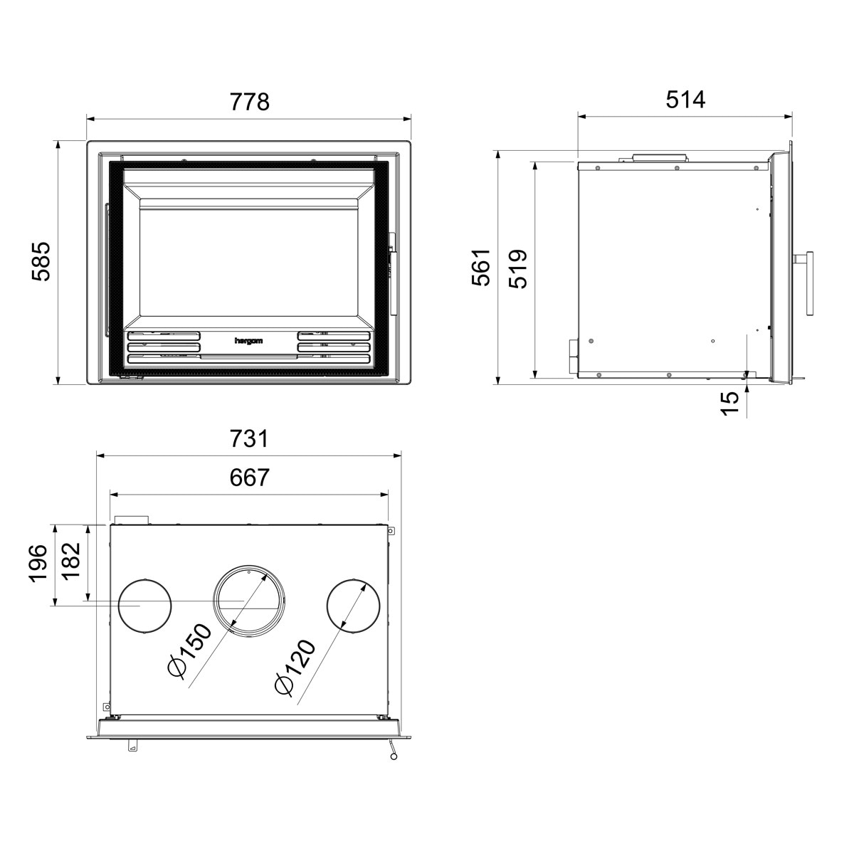 Insertable Leña Compacto C-3/70 N HF Negro-6
