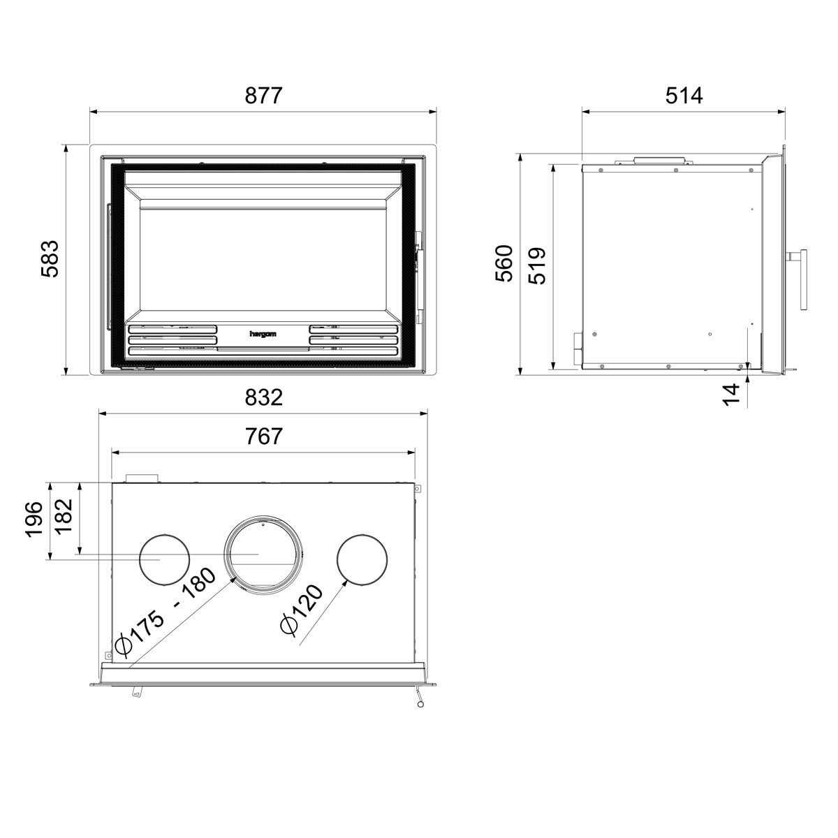 Insertable Leña Compacto C-3/80 N HF Negro-6