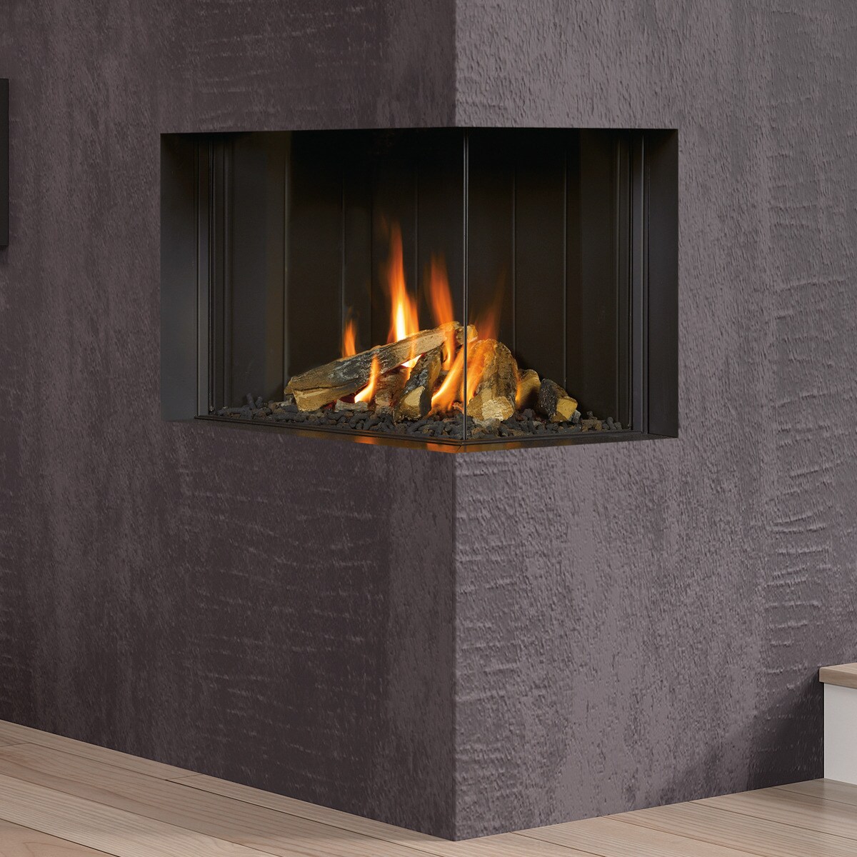 Hogar Gas Propano MG-63/45 Cristal Lateral Derecho Madera-2