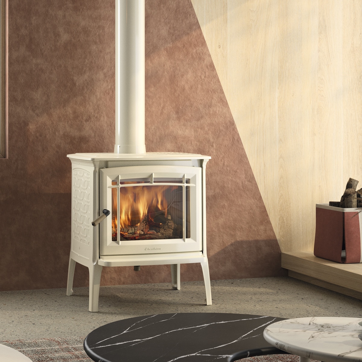 Estufa de Leña Shelburne Esmaltada Blanca Blanco / Madera-2