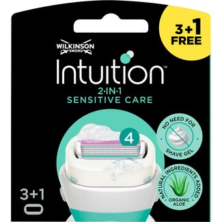 Lâminas Depilatórias Sensitive Care Recargas Pack 3 + 1 Grátis embalagem 4 unidades - Wilkinson Sword Intuition Naturals
