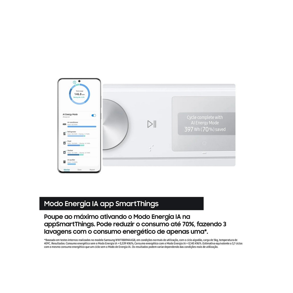 Máquina de Lavar Roupa Samsung WW90DG6U25LE AI Eco Bubble™ Carga Frontal de 9 kg e de 1400 rpm - Branco Branco-3