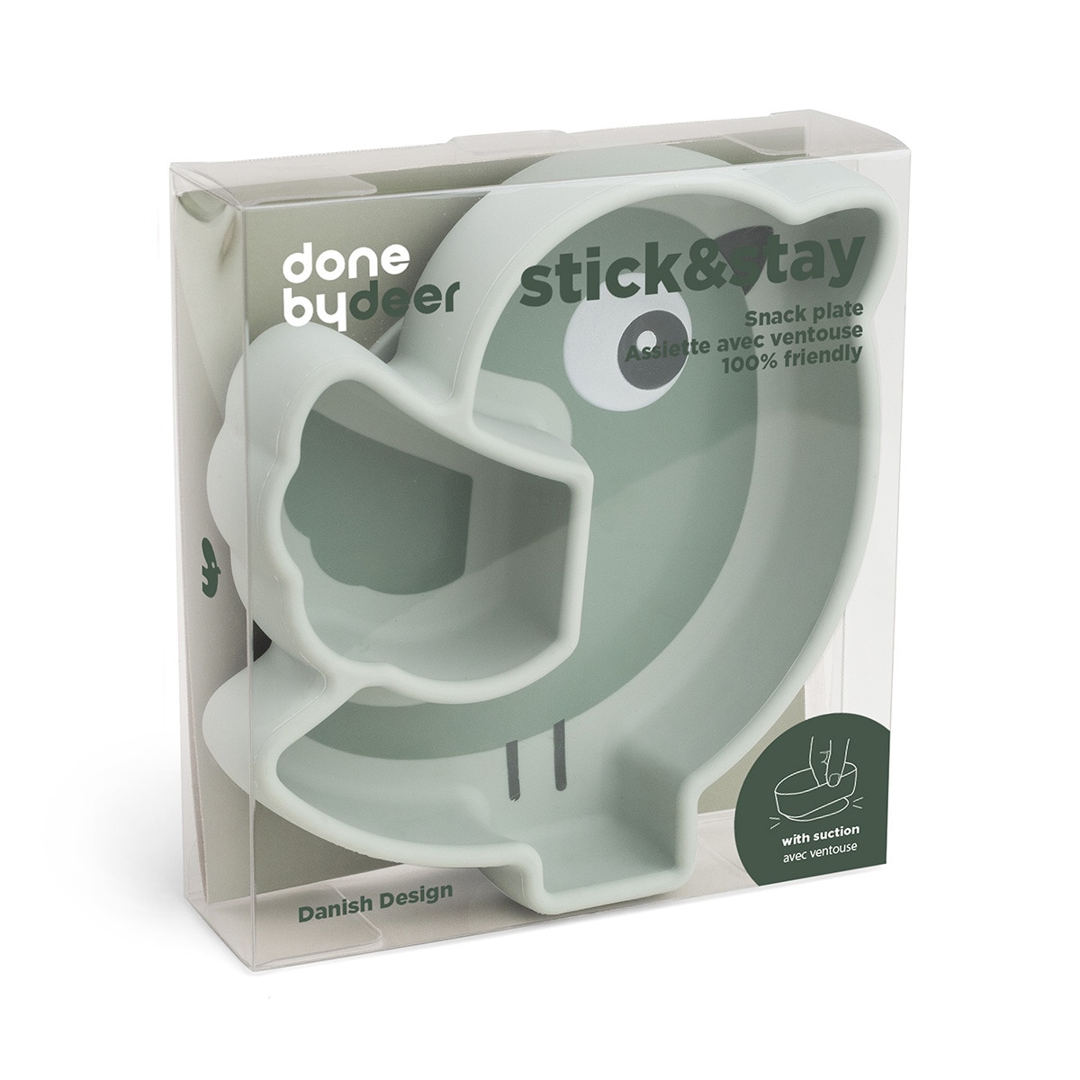 Plato de silicona Done by Deer stick&stay Birdee con ventosa Verde anticuario-4
