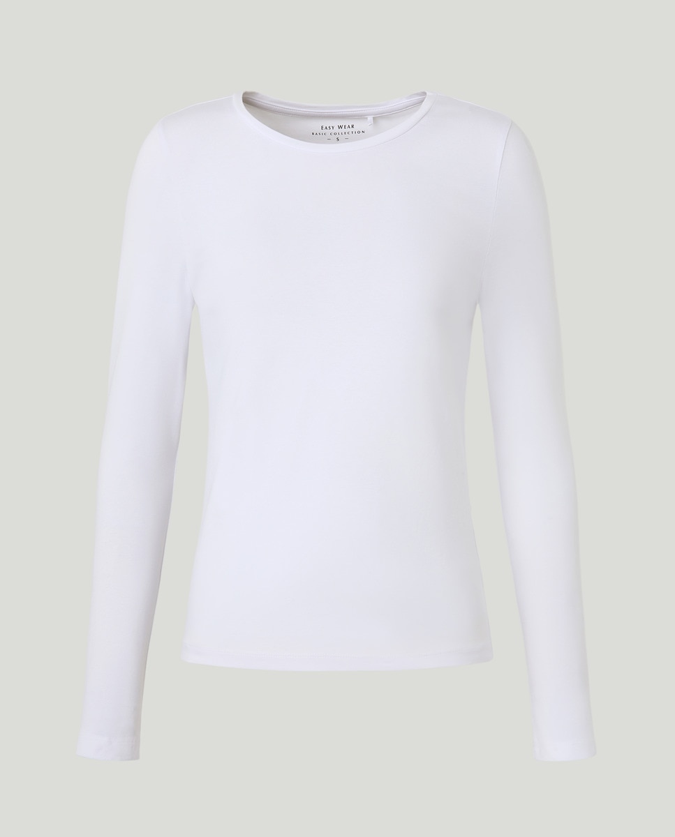 Camisola Básica com Manga Comprida e Decote Redondo Branco-4