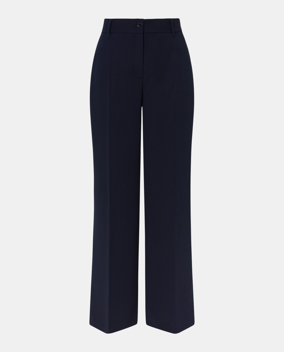 Calças Lisas Largas com Presilhas e Botão à Frente Azul-marinho-4