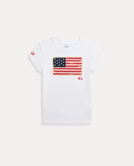 Imagen 0 de Camiseta de niña en blanco con bandera de USA